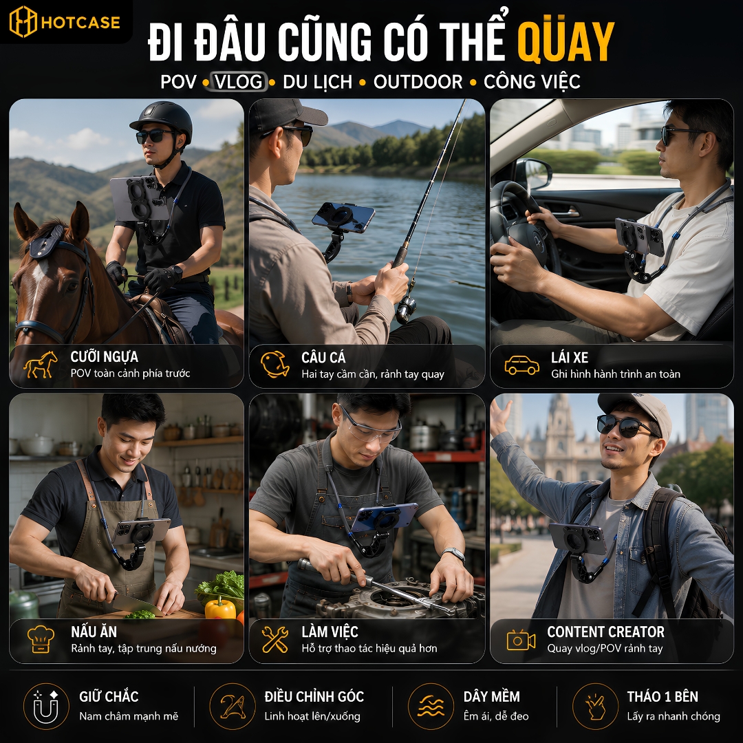 Giá đỡ đeo cô từ tính magnetic hỗ trợ quay phim HOTCASE Neck Holder cho điện thoại iPhone / Samsung hỗ trợ quay vlog, POV góc nhìn thứ 1 - Hàng nhập khẩu