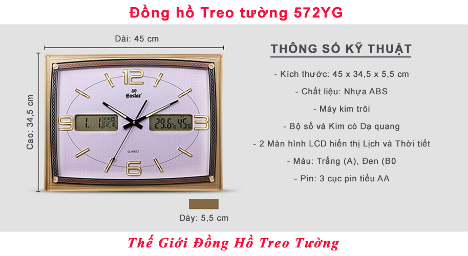 Đồng hồ Eastar Dạ quang (*), Kim trôi có Lịch Vạn Niên, Nhiệt độ và Độ ẩm (Màu Trắng)