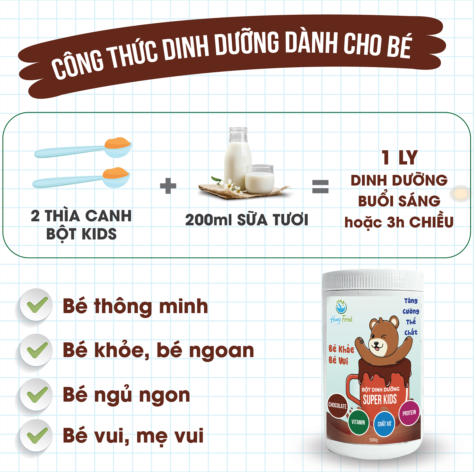 Bột Sữa Hạt Dinh Dưỡng Super Kids - Hộp 500g - Hung Foods