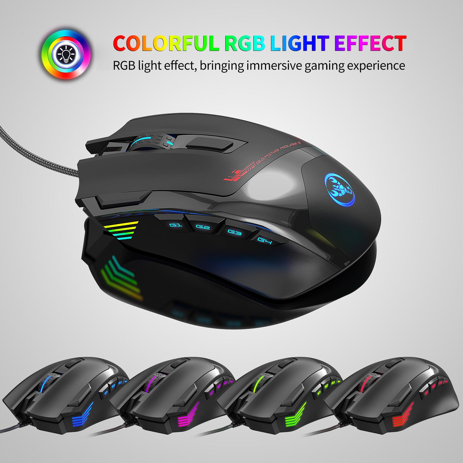 HXSJ S600 Wired Macro Programming Gaming Mouse 9 Keys Ergonomic Mice with 6 Adjustable DPI RGB Light Effect