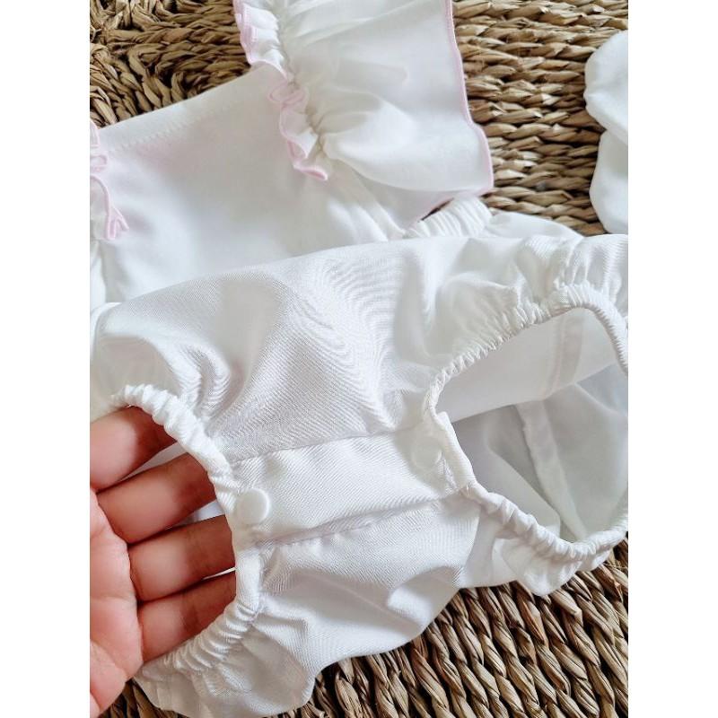 Combo 3 món body trắng phối vai bèo viền hồng nhẹ nhàng dễ thương cho bé iu