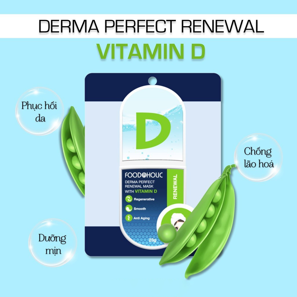 Hộp 10 Mặt Nạ Dưỡng Ẩm, Tái Tạo Và Phục Hồi Da Chiết Xuất Vitamin D Foodaholic Derma Perfect Renewal Mask 23g x 10