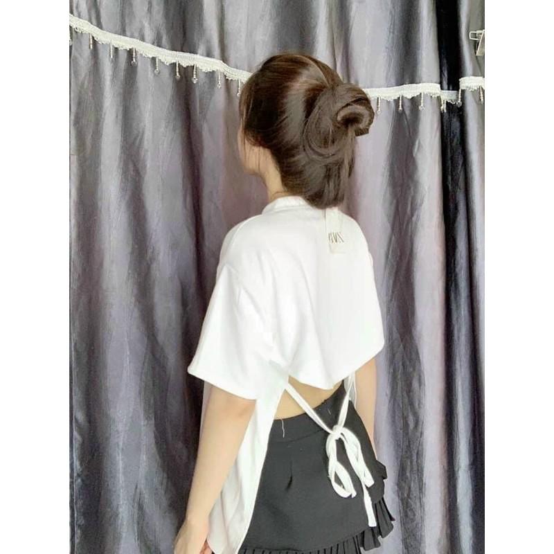 Áo hở lưng phom rộng cột nơ