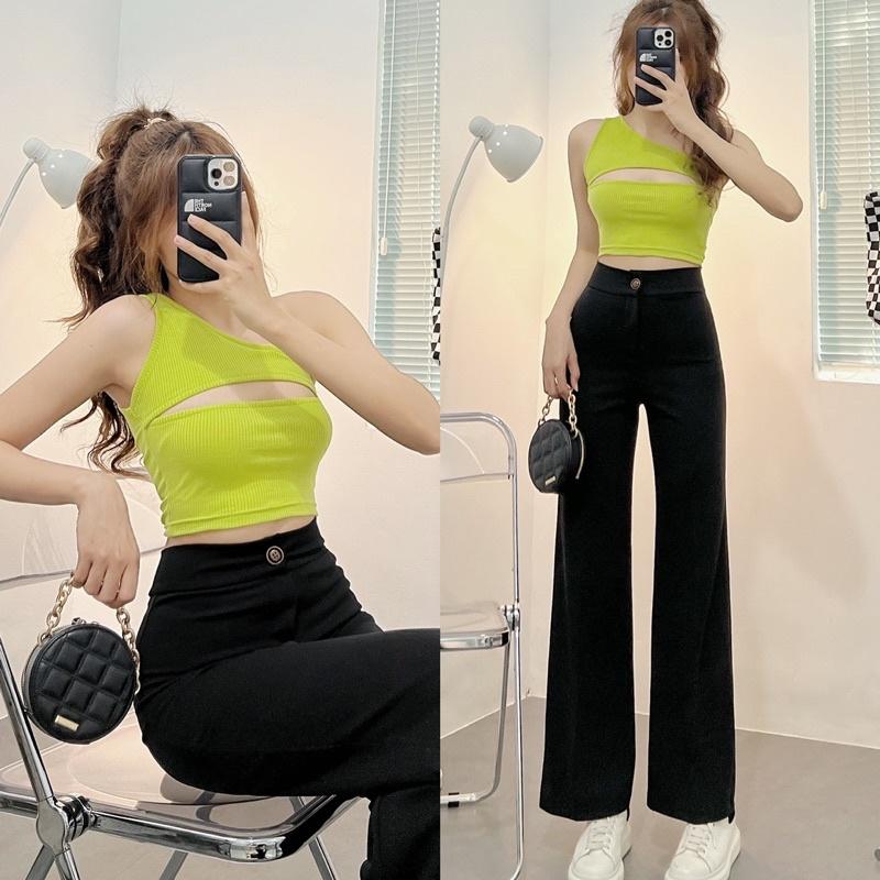 Áo Croptop Cắt Kiểu 1 Vai Xẻ Ngực Siêu Xinh ( ẢNH THẬT 100