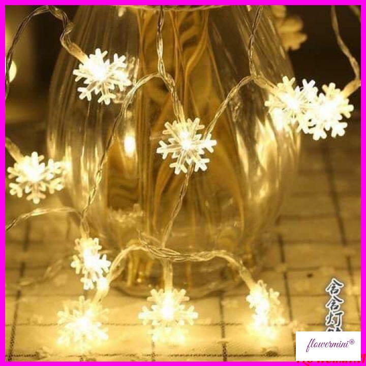 Dây đèn bông hoa tuyết trang trí giáng sinh, treo cây thông noel dài 6m bóng đèn led decor nội thất độc đáo Flowermini