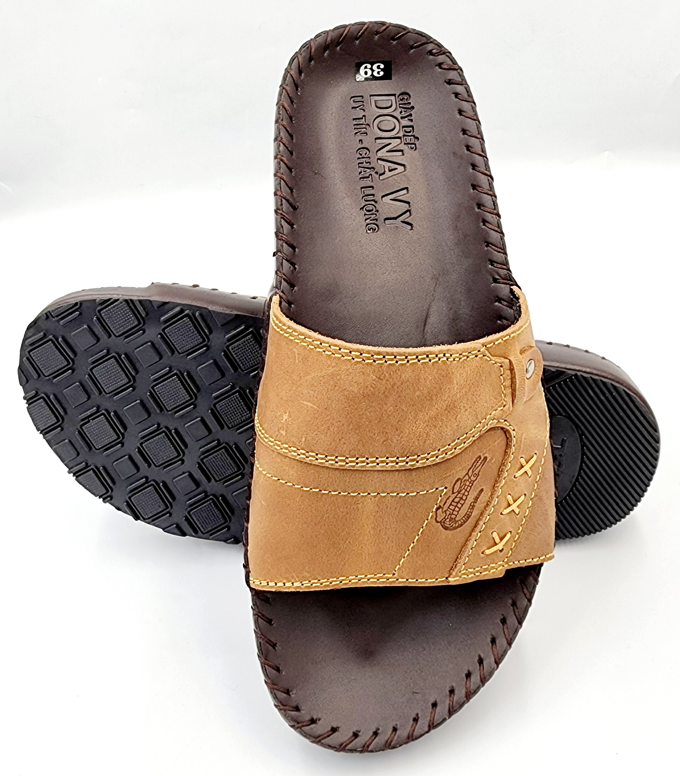 DÉP QUAI NGANG NAM DA BÒ TỰ NHIÊN DONAVYCS CAO CẤP KIỂU CÁ SẤU BẮT MẮT MAY QUAI RẤT CHẮC CHẮN DOCS3X