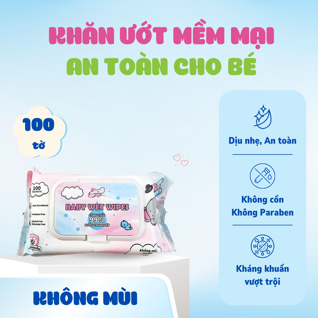 [MUA 8 TẶNG 1] COMBO 2 Khăn ướt ENJOY 100 tờ không mùi mềm mịn, dưỡng ẩm, tiện dụng an toàn cho bé