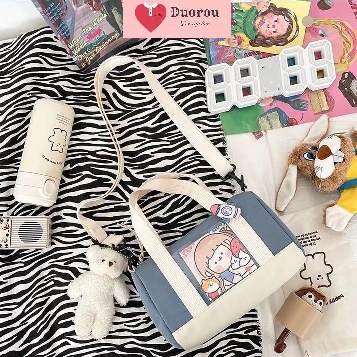 Túi Vải Canvas Đeo Chéo Phong Cách Hàn Quốc Dành Cho Nữ ĐÁNG YÊU tặng kèm ICON TV030