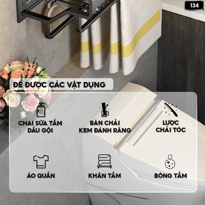 Kệ Treo Khăn Inox Giá Treo Khăn Phòng Tắm Không Cần Khoan Đục Không Gỉ Sét 134