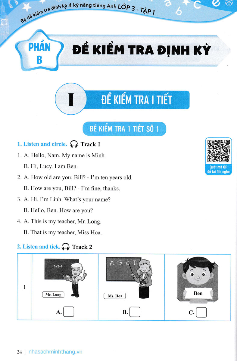 Bộ Đề Kiểm Tra Định Kỳ 4 Kỹ Năng Tiếng Anh Lớp 3 - Tập 1 _MT