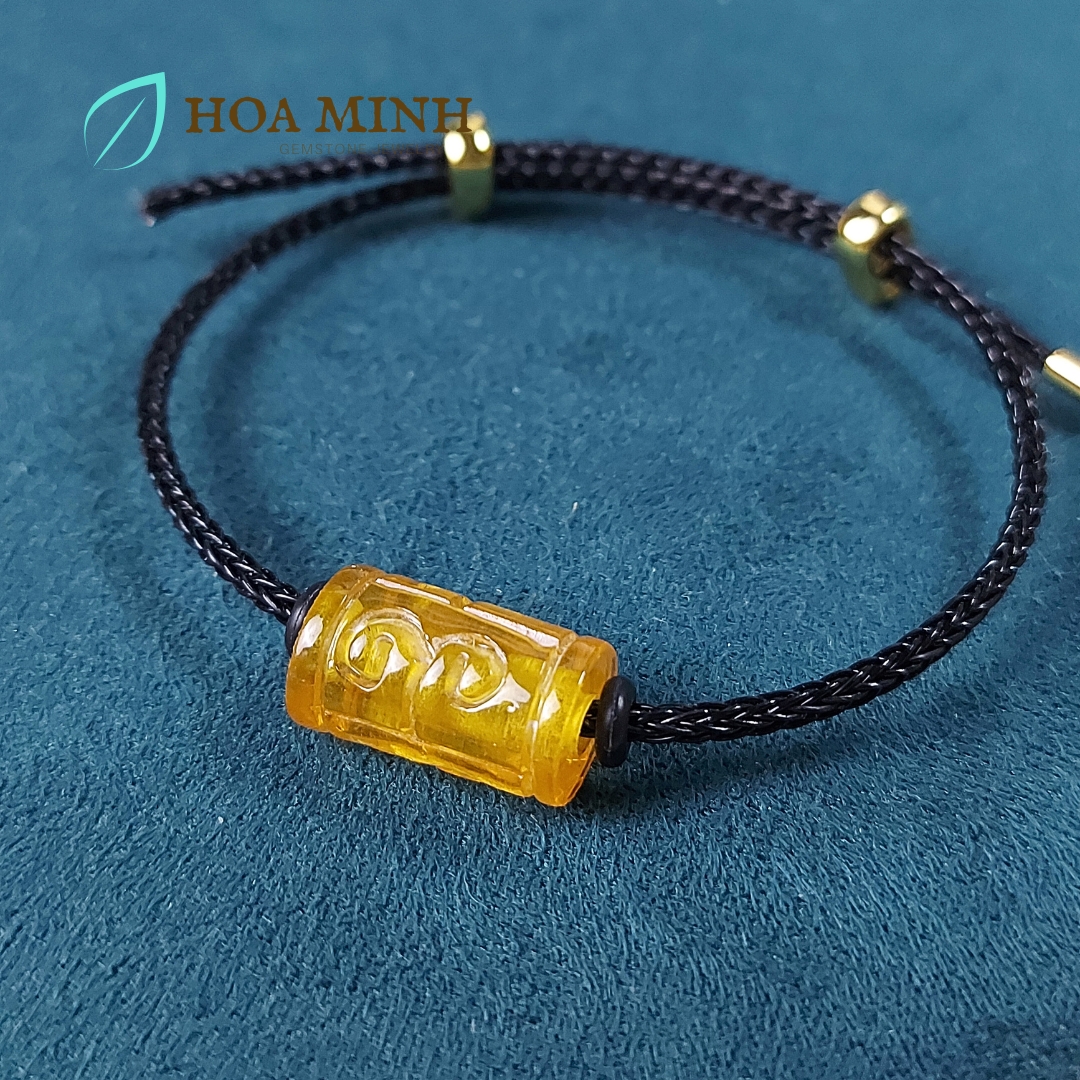 Vòng tay dây cáp phối lu thống Hổ Phách size 10x16.9 li chạm khắc vân mây may mắn