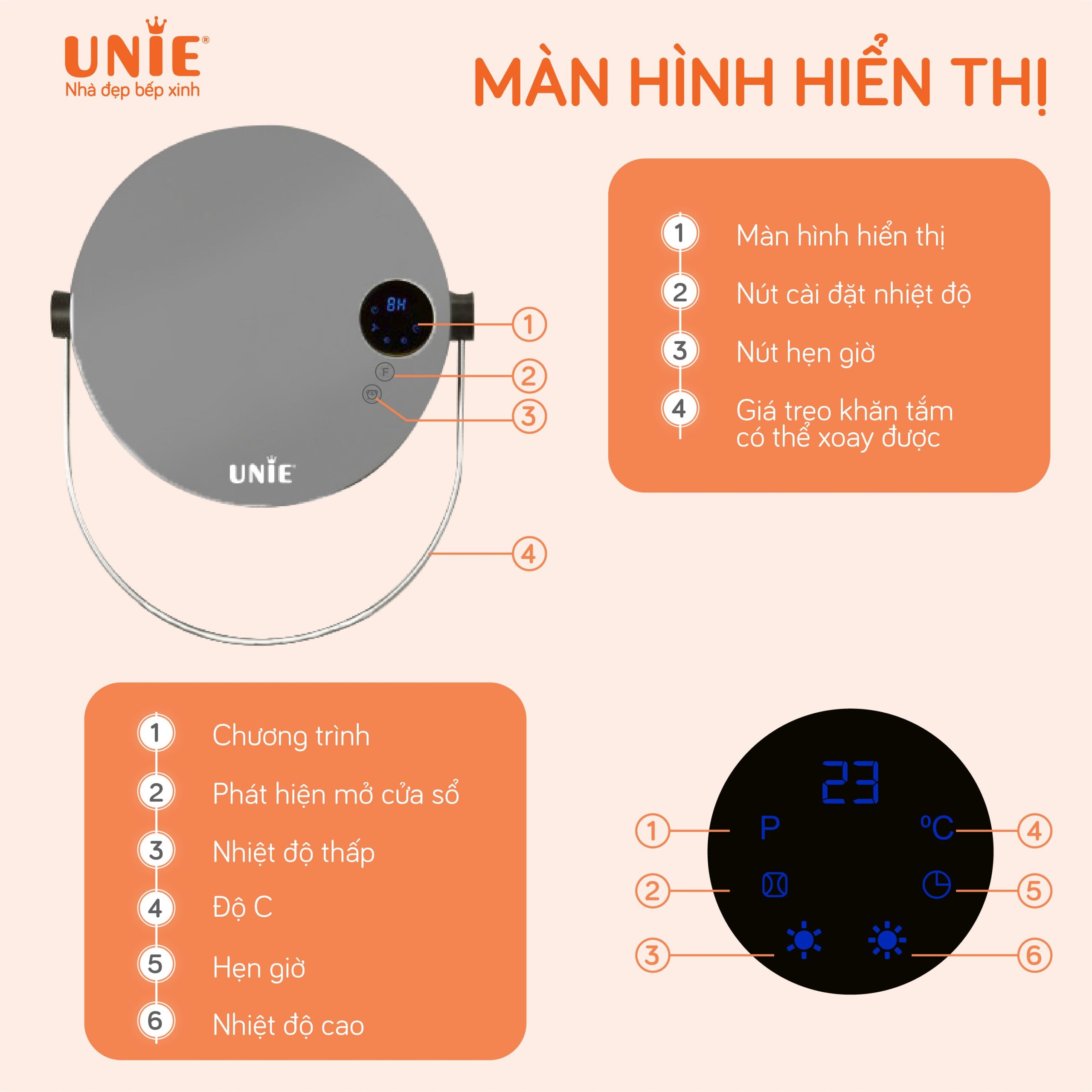 Máy sưởi nhà tắm Unie UE-125 nhỏ gọn - Hàng chính hãng