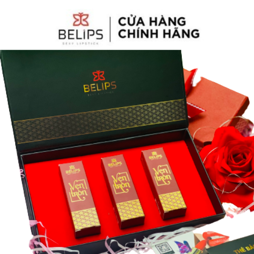 Set son quà tặng Belips 3 thỏi Vẹn Tròn hộp đen truyền thống sang trọng