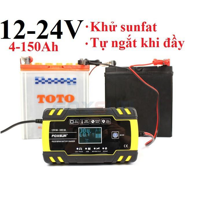 sac binh ac quy-Sạc binh ắc quy 12V-24V/8A 4-150ah có khử sunfat phục hồi bình dùng cho cả bình khô và nước từ 4Ah-150Ah