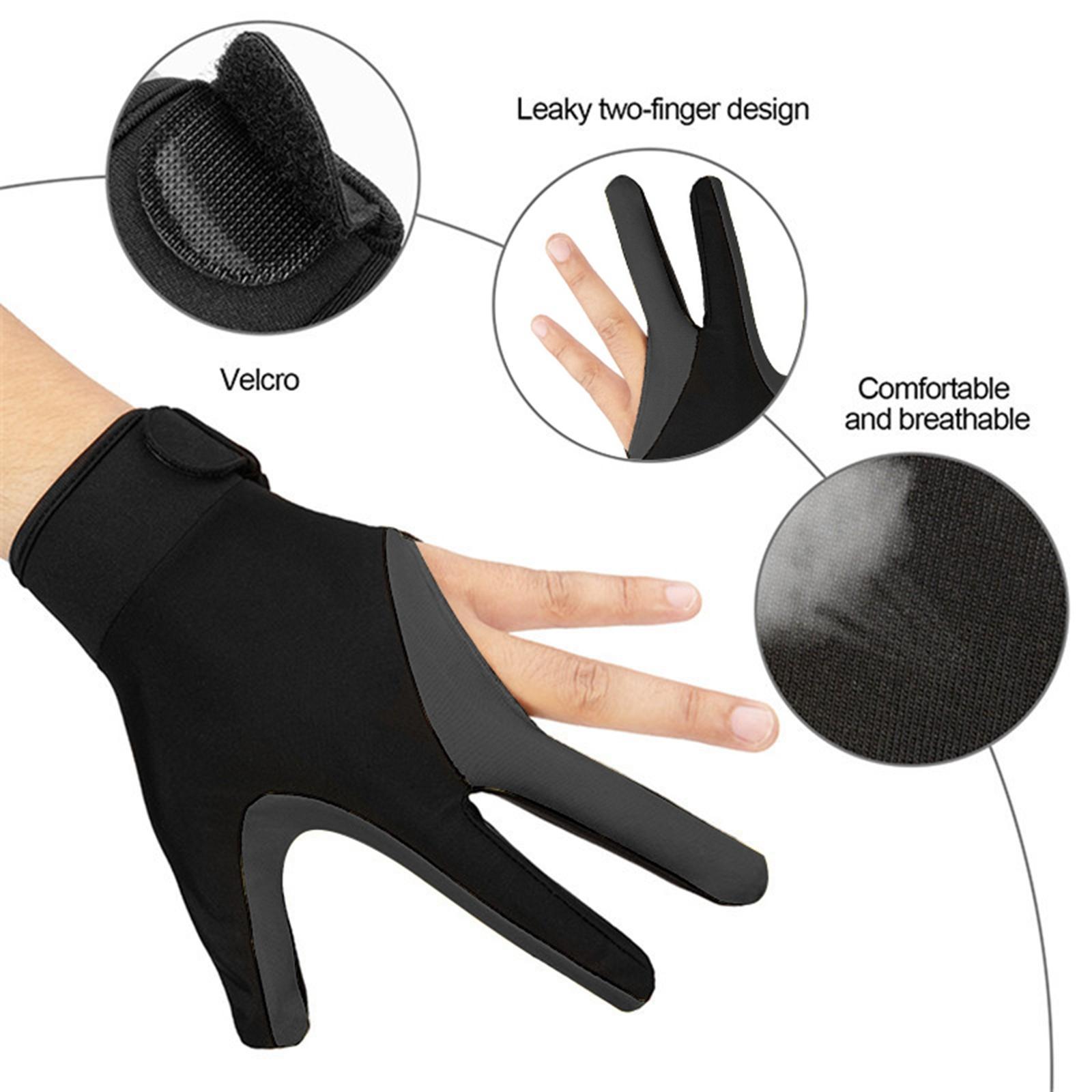 Anti Skid 3 Finger Billiards Gloves, Professional Elastic for Player Glove Snooker Cue Pool Glove