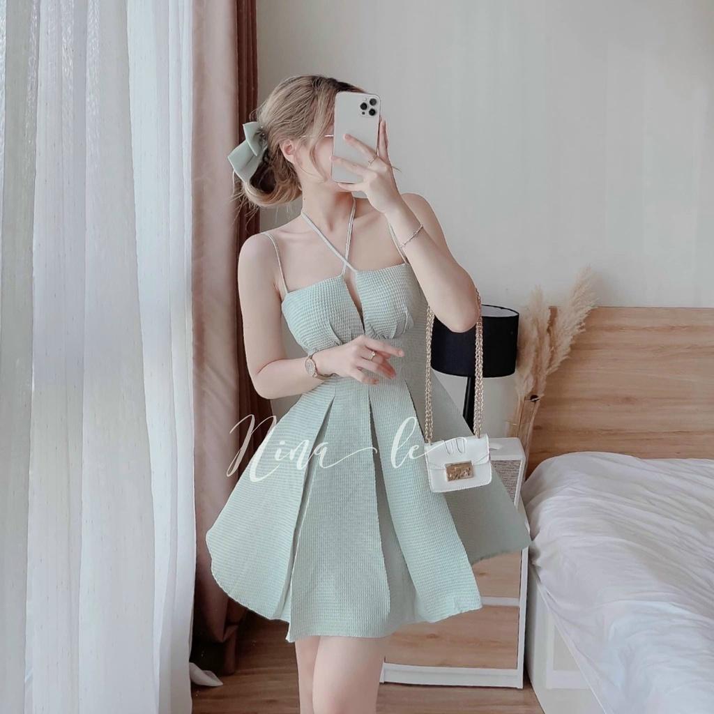 Đầm váy nữ 2 dây xếp ly xòe tiểu thư xinh xắn dành cho các nàng đi chơi, dự tiệc