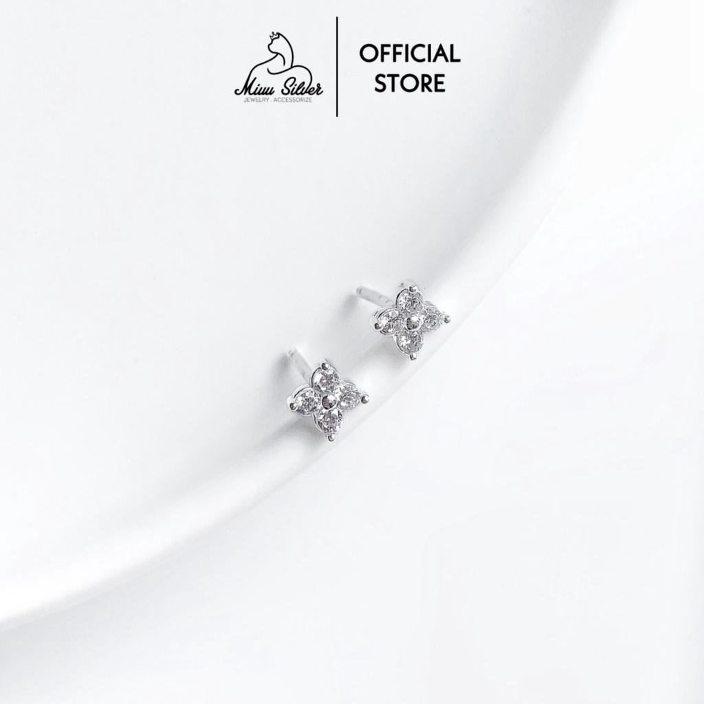Bông tai bạc nữ 925 Miuu Silver, khuyên tai hoa nhí đính đá