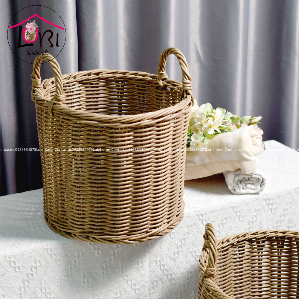 Lubihandicraft - Sọt đựng đồ hình trụ tròn đan dây nhựa bộ 3 - bền, đẹp