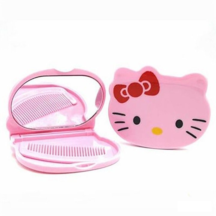 Bộ Gương Soi Và Lượt Mini Hình Mèo Kitty Tiện Dụng ( Họa Tiết Ngẫu Nhiên)