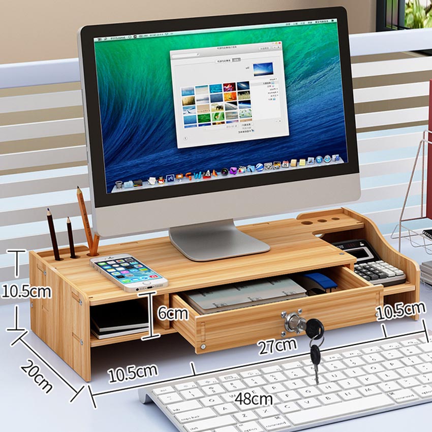 Kệ để máy tính đa năng KM03 kệ màn hình máy tính để bàn bằng gỗ bền chắc mẫu đẹp có hộc cất bàn phím ngăn để tài liệu