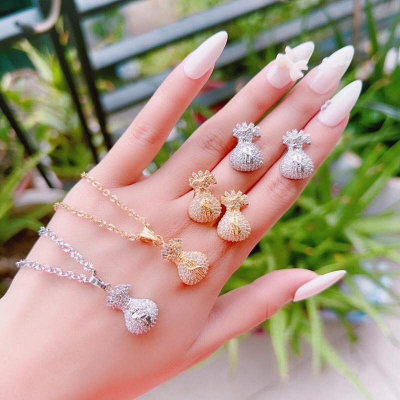 Dây chuyền bông tai hoạ tiết túi tiền tài lộc Kami