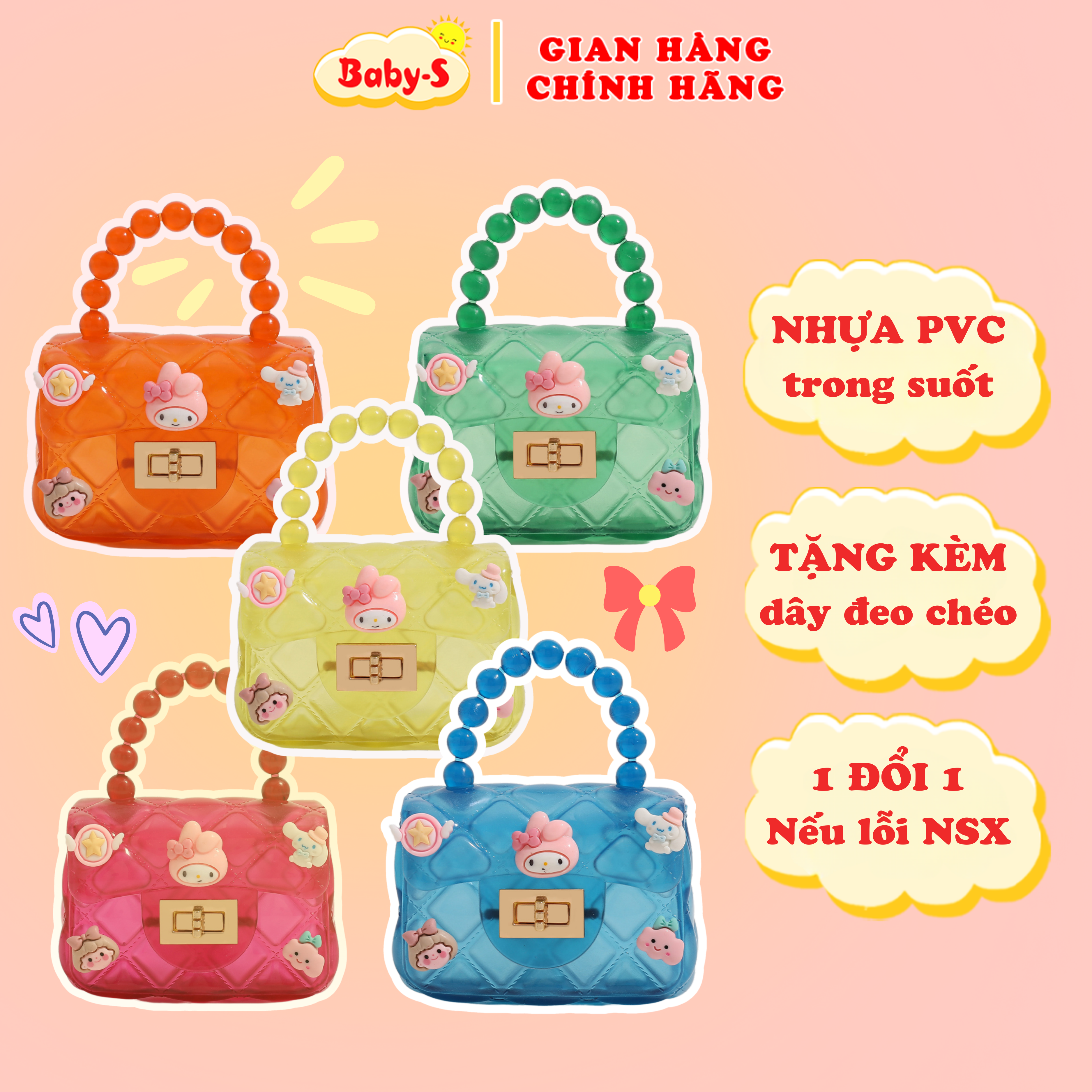 Túi đeo chéo cho bé tặng kèm sticker dáng mini đáng yêu Baby-S, Túi xách cho bé gái nhựa trong suốt cao cấp - STX041