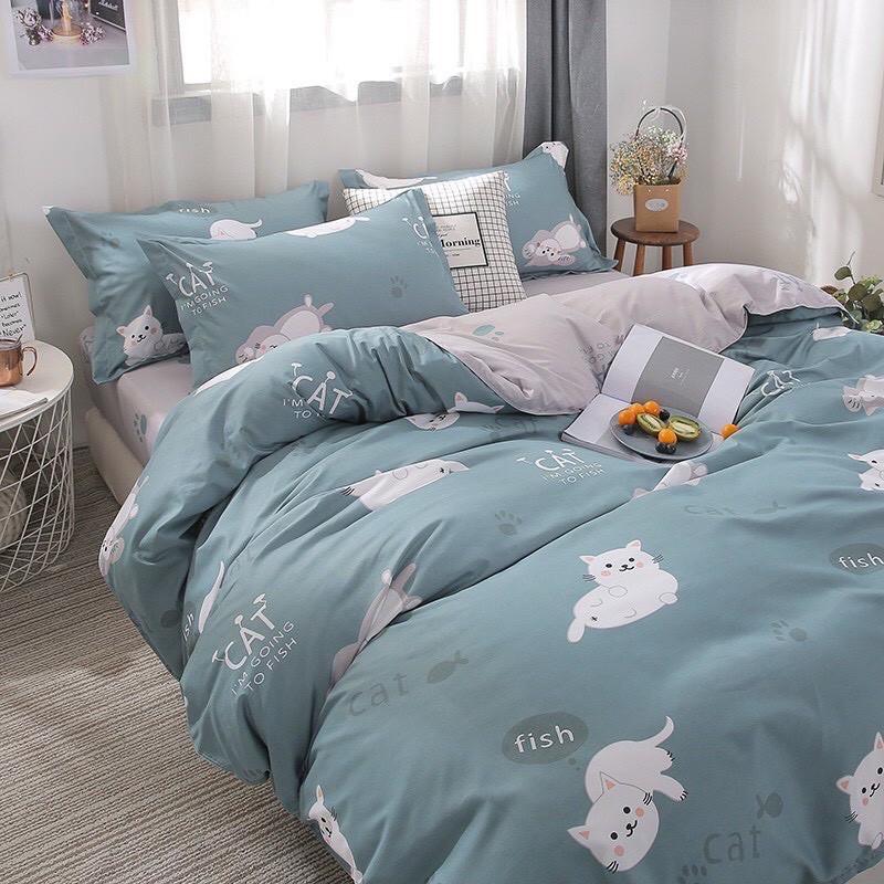 Bộ chăn ga gối phong cách Hàn Quốc _ Mèo xanh