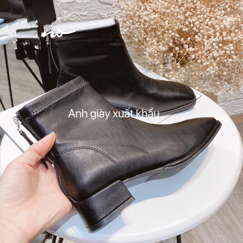 B50 - Bốt đế bệt da lì mũi vuông khoá sau cực mềm êm( ảnh thật, kèm video