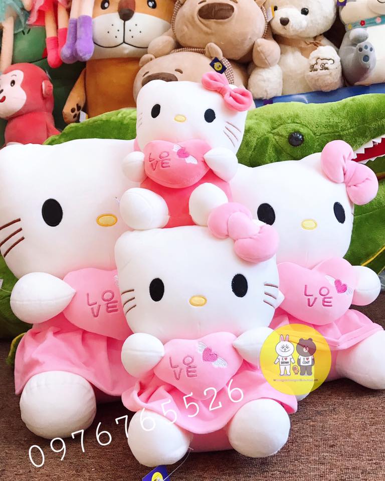 Gấu bông mèo Hello Kitty váy hồng kích thước 30-40-55cm