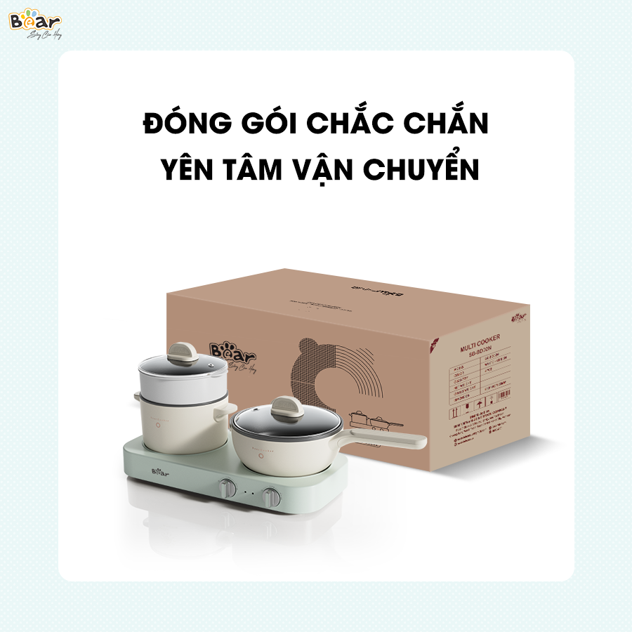 Bộ Bếp Điện Đôi Bear Kèm Nồi Chảo Đa Năng Hấp Luộc Chiên Tiện Lợi Tiết Kiệm Chi Phí Dễ Vệ Sinh SB-BD02N - HÀNG CHÍNH HÃNG