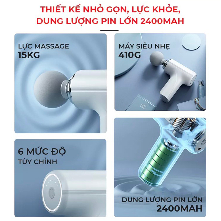 Máy Massage Cầm Tay Mini Với 6 Chế Độ Rung, Máy mát xa Toàn Thân, Cổ Vai Gáy