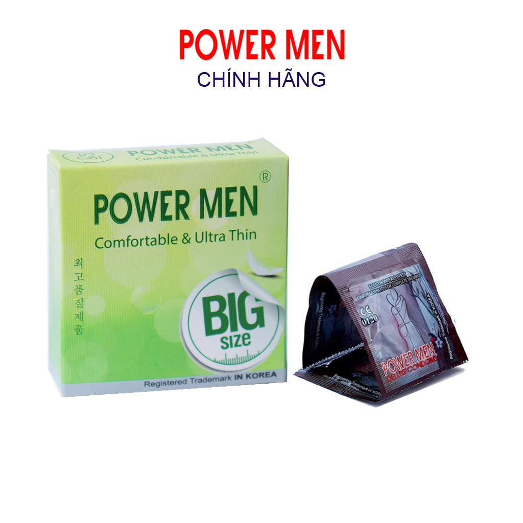 Bao cao su POWER MEN Hộp 3 bcs siêu mỏng, truyền nhiệt, size lớn 55mm