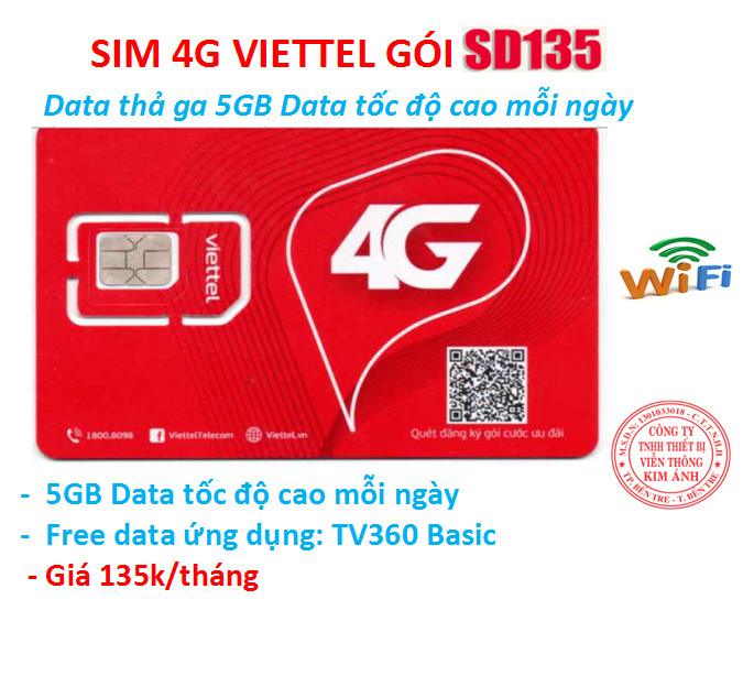 Sim nghe gọi Viettel 4G dùng mãi mãi gói Gói cước SD135 ưu đãi 5GB Data tốc độ cao mỗi ngày, Hàng chính hãng