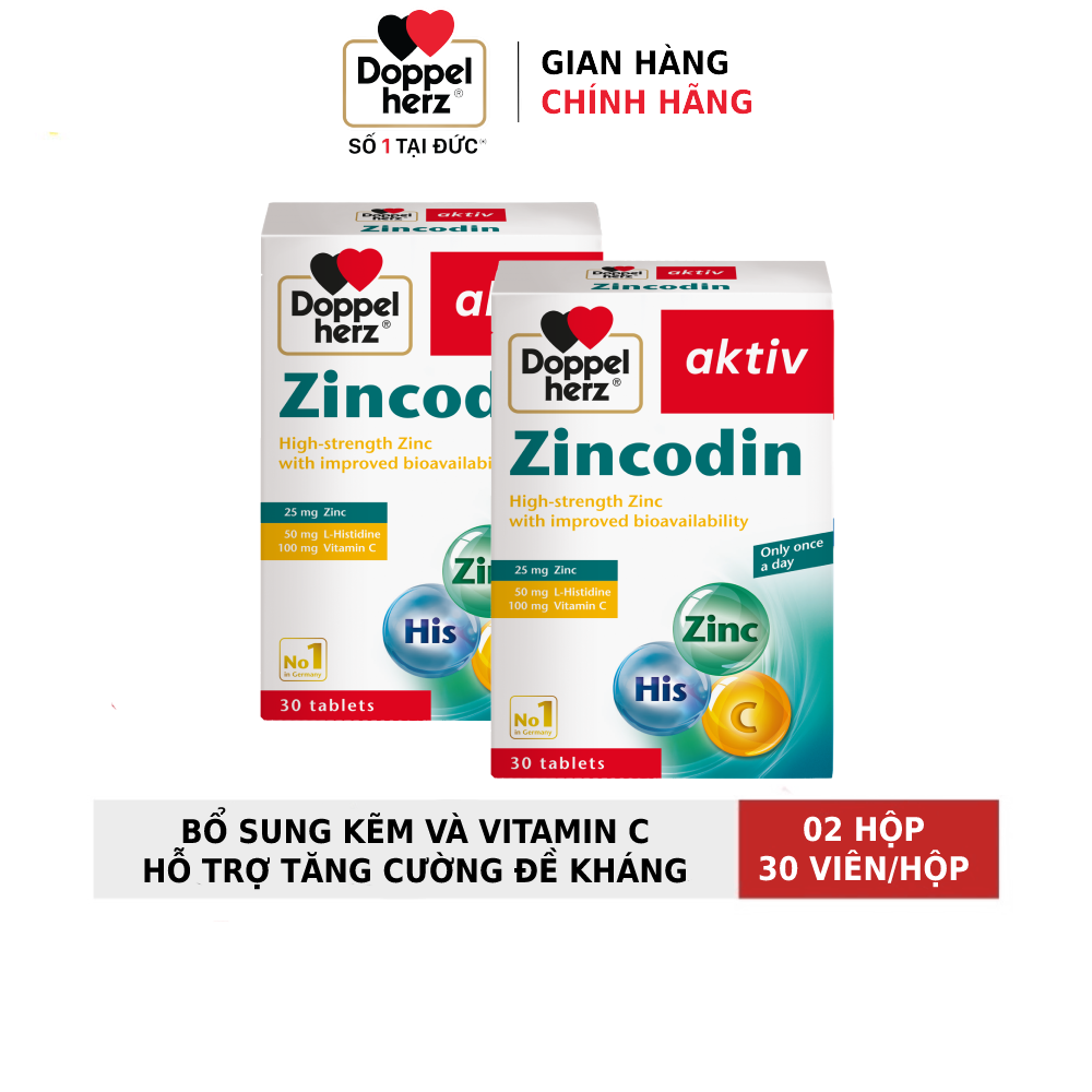 Combo 02 hộp viên uống hỗ trợ tăng cường sức đề kháng và cải thiện miễn dịch Doppelherz Zincodin