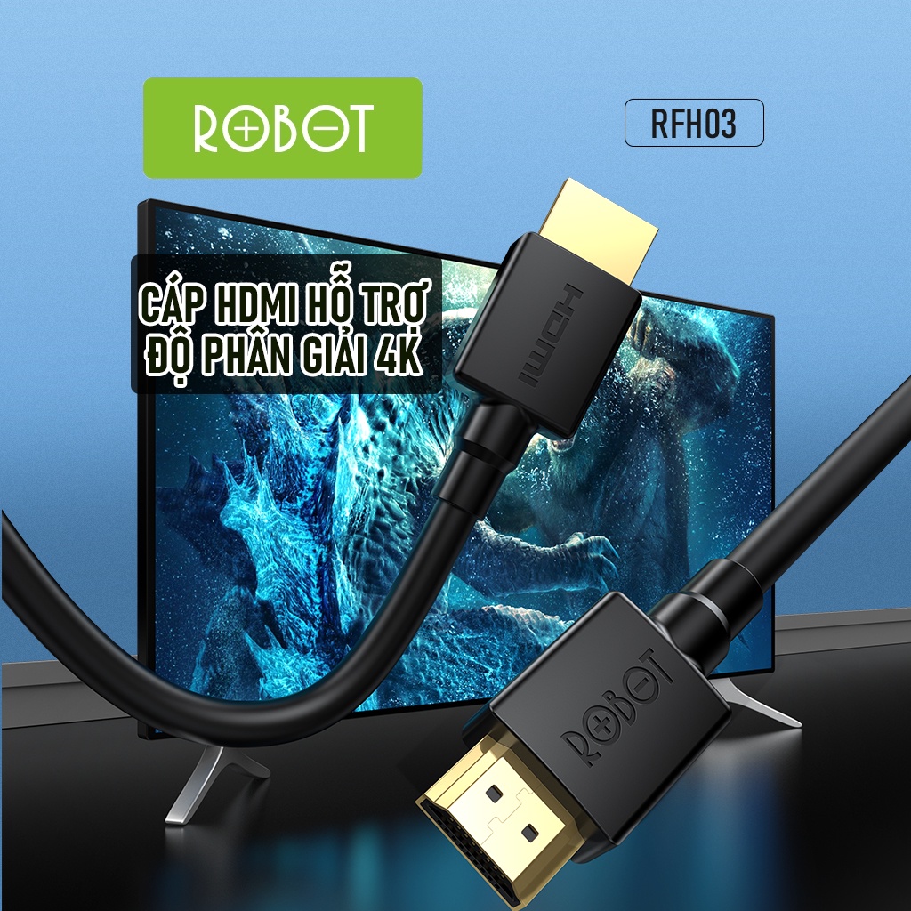 Cáp Kết Nối Cổng HDMI ROBOT RFH02/RFH03 Hỗ Trợ Độ Phân Giải 4K Chiều Dài 2M/3M - Hàng chính hãng