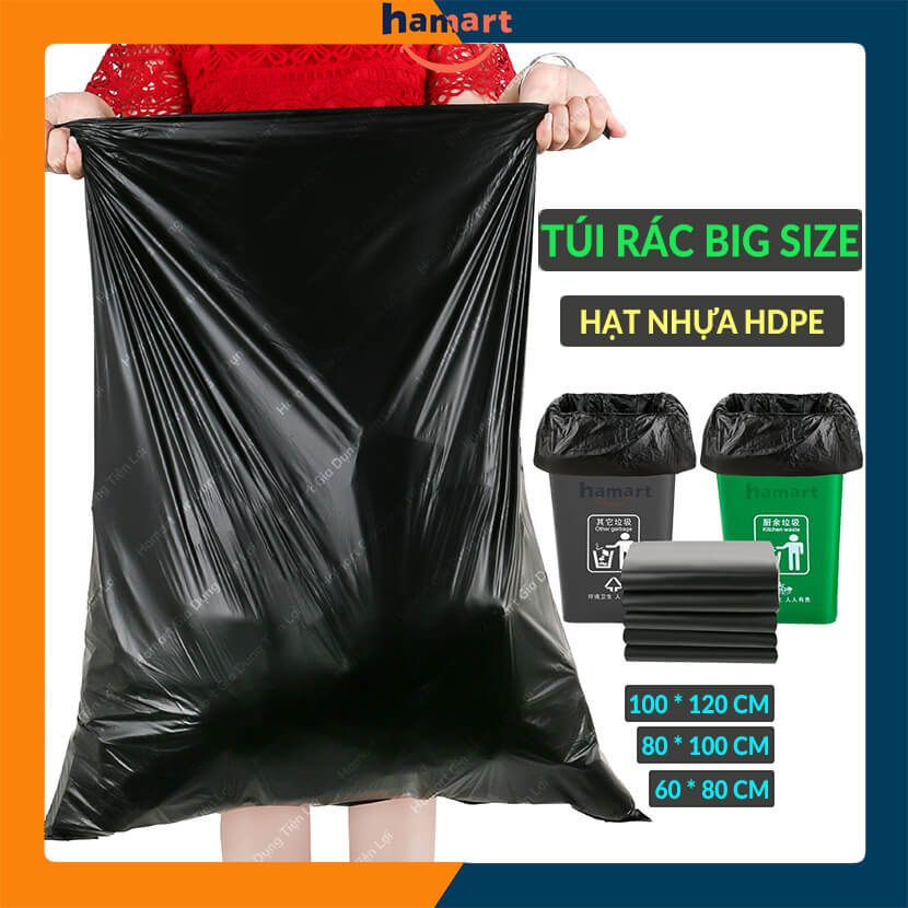 Túi Đựng Rác Size Đại Ko Quai HDPE Lớn Siêu Chắc Bao Đựng Rác Nylon To Màu Đen Tiện Lợi