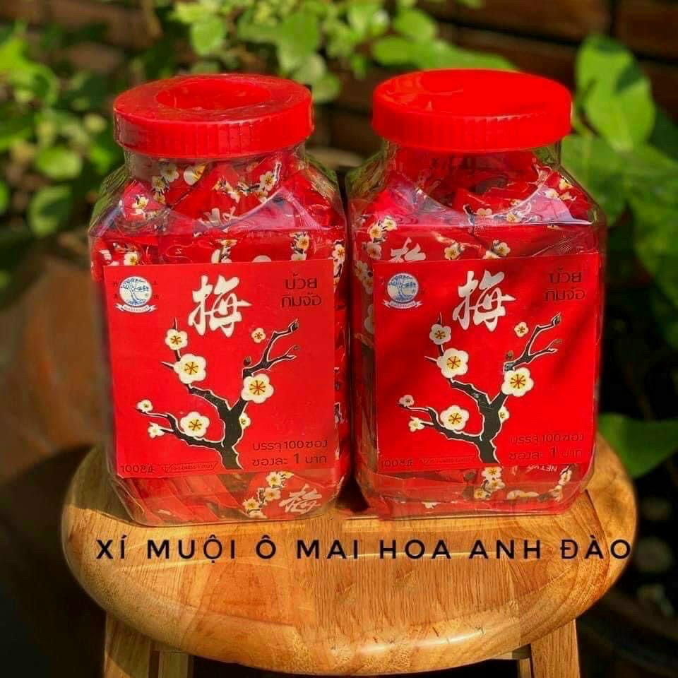 Hộp 100 gói xí muội Ô mai hoa anh đào thái