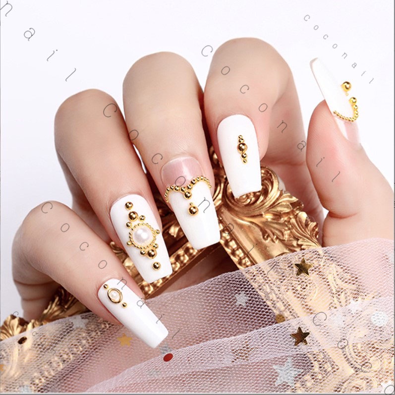 Set Bi Trang Trí Móng Kim Loại Khay Tròn 6 ngăn Mix Size