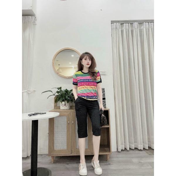 Sét đồ bộ lửng nữ in họa tiết chữ thời trang hàng cao cấp 100% cotton