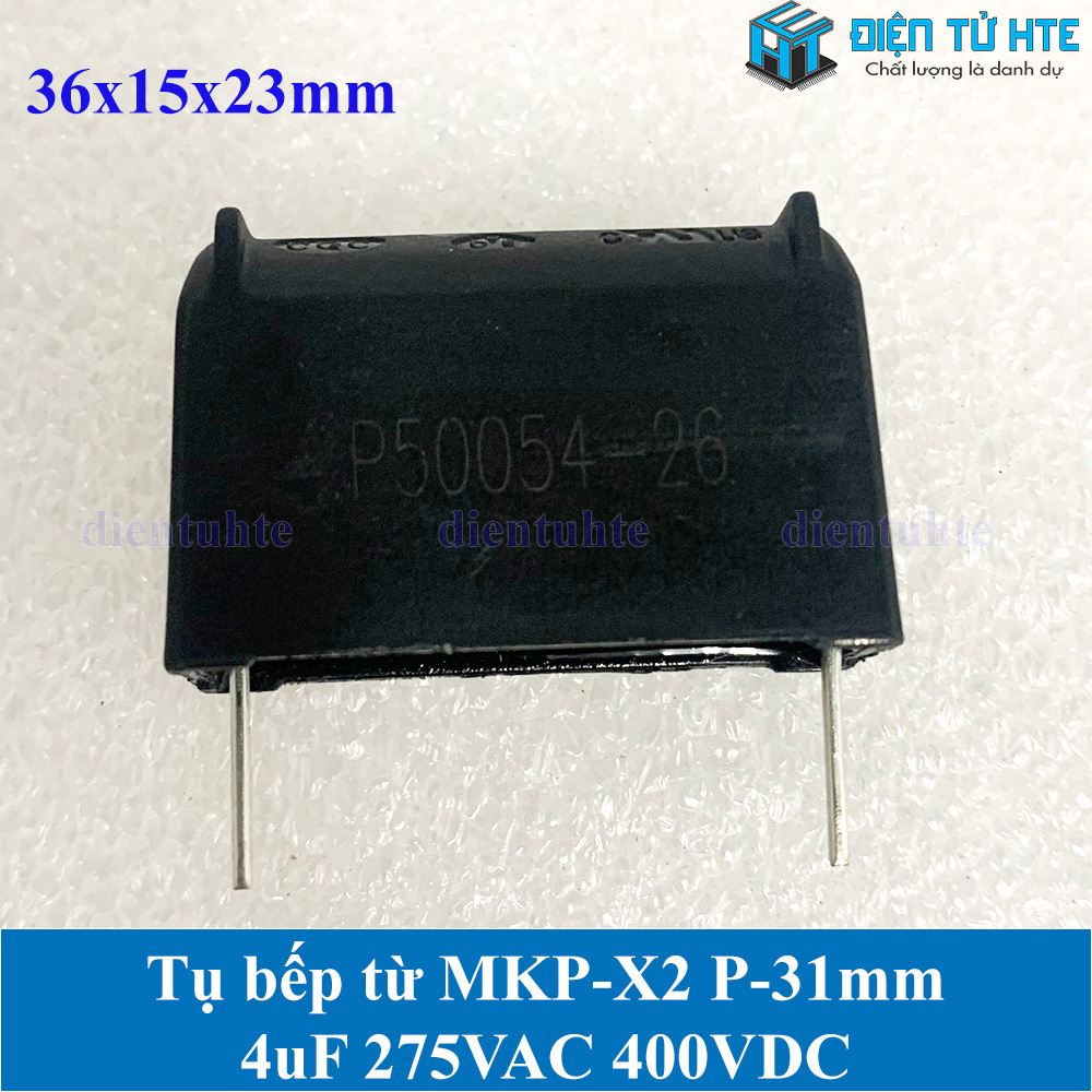 Tụ bếp từ MKP-X2 4uF 275VAC 400VDC pitch 31mm Đen size 36x15x23mm