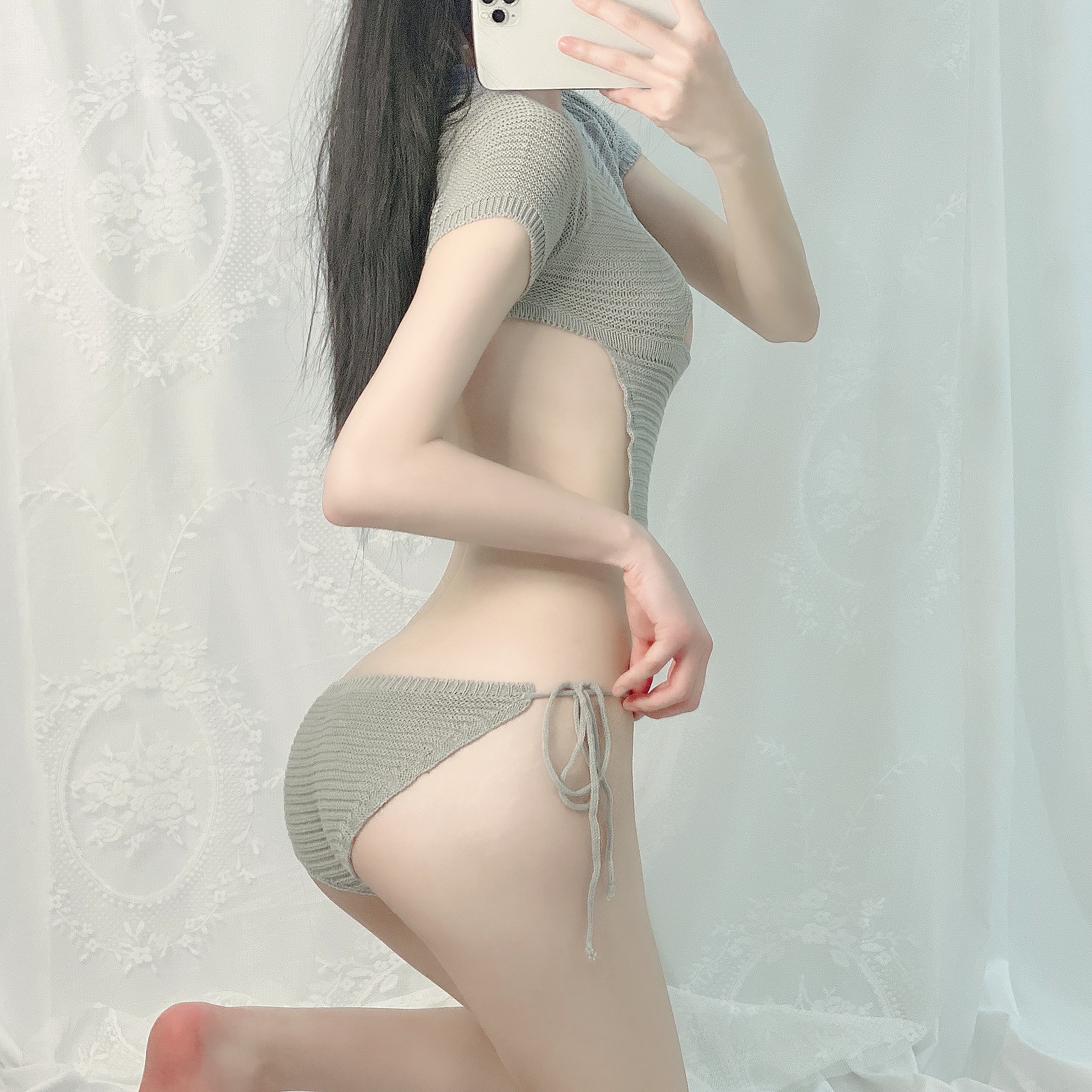 Đồ ngủ Sexy Set len hở lưng khoét ngực Cosplay