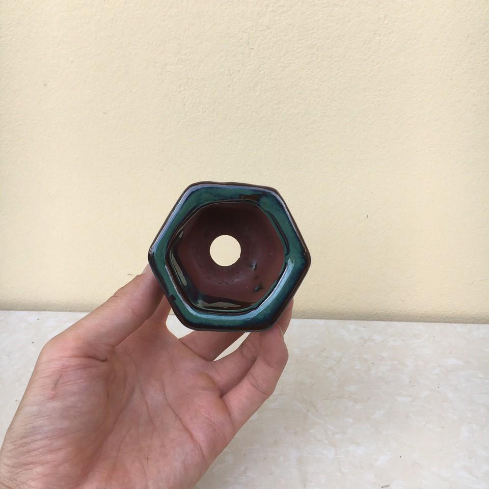 Chậu bonsai lục giác loe mini men hỏa biến gốm Bát tràng 1 size BM-15
