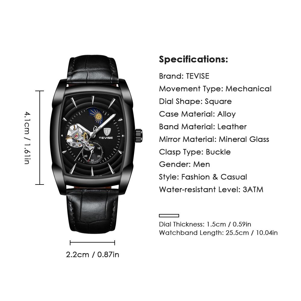 Đồng hồ TEVISE T802D cơ tự động thời trang Dây da thông thường