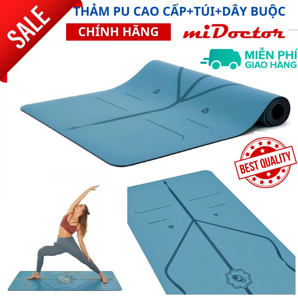 Thảm Tập Yoga Da PU Định Tuyến Màu XANH DƯƠNG Tặng Kèm Túi Đựng Thảm cùng Dây Buộc Cao Cấp Chính Hãng miDoctor