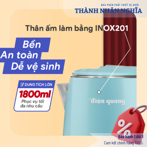 Ấm siêu tốc Điện Quang ĐQ EKT15 1518 đế xoay 360 độ, tự động ngắt điện hàng chính hãng