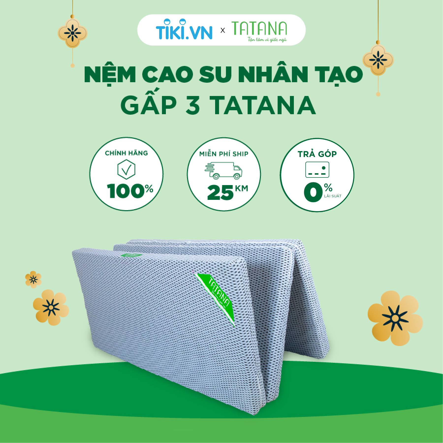 Nệm Cao Su Nhân Tạo  Cao Cấp Gấp 3 Tatana