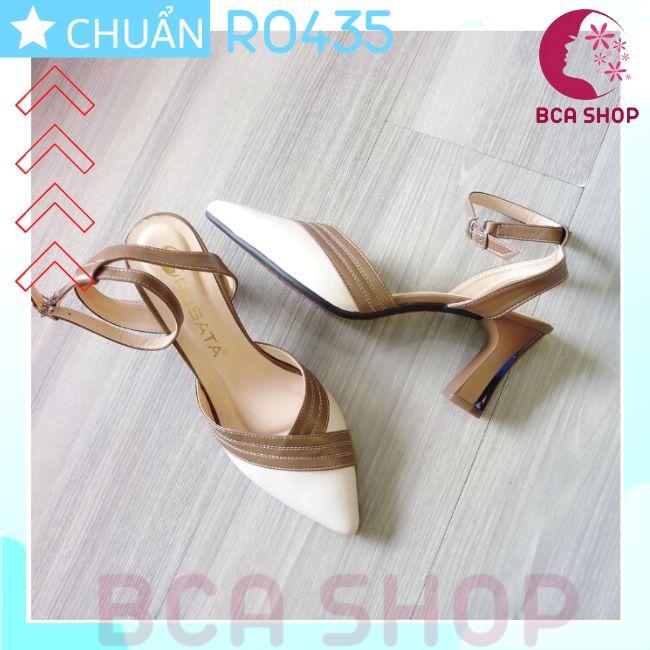 Giày cao gót nữ 6p RO435 ROSATA tại BCASHOP đế vuông mũi nhọn phối màu thời trang và sành điệu - kem phối nâu