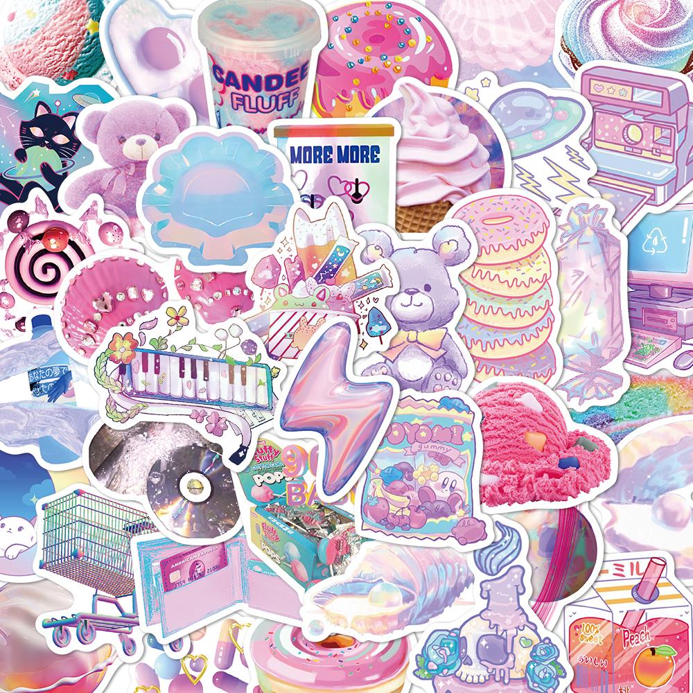 Sticker tím hồng pastel hoạt hình cute trang trí mũ bảo hiểm, guitar, ukulele, điện thoại, sổ tay, laptop-mẫu S70