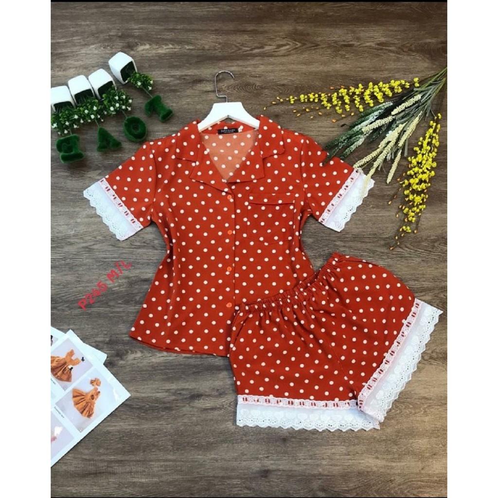 Bộ Đùi Chấm Bi Phối Ren Lụa Hàn Cao Cấp Size XL