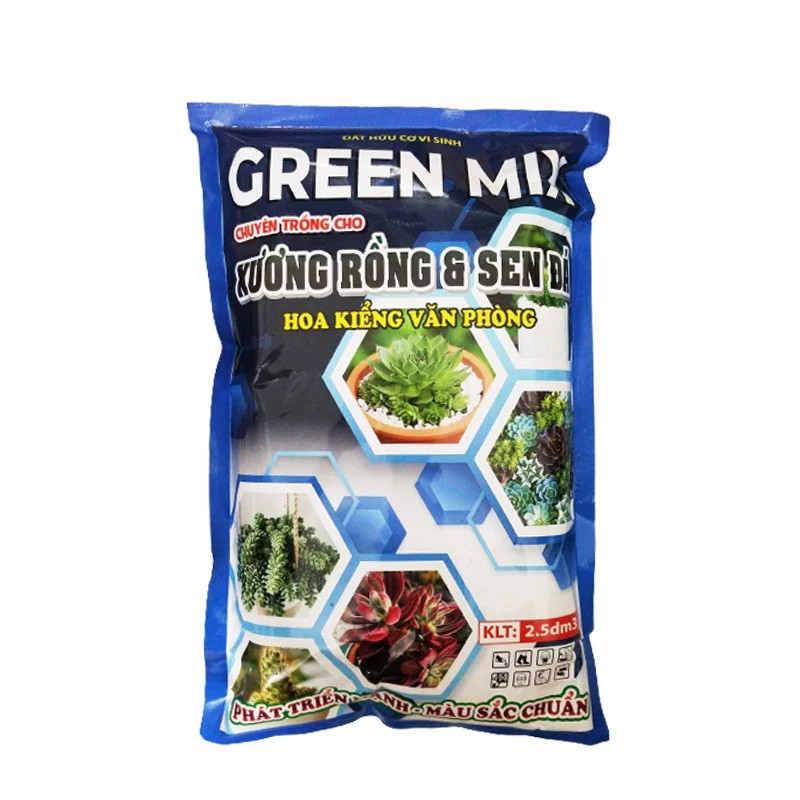 Đất hữu cơ vi sinh trồng xương rồng, sen đá, hoa kiểng trộn sẵn Green Mix - Gói 2dm3 ~ 800gr